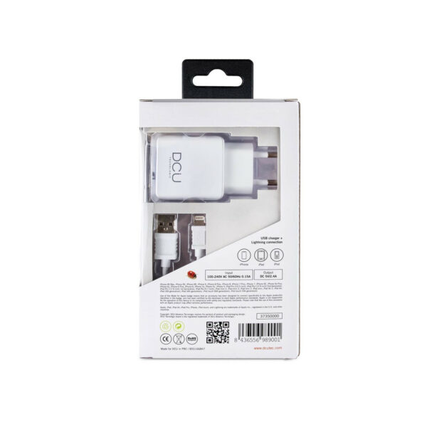 Cargador DCU 1xUSB A + Cable Lightning, 1 metro