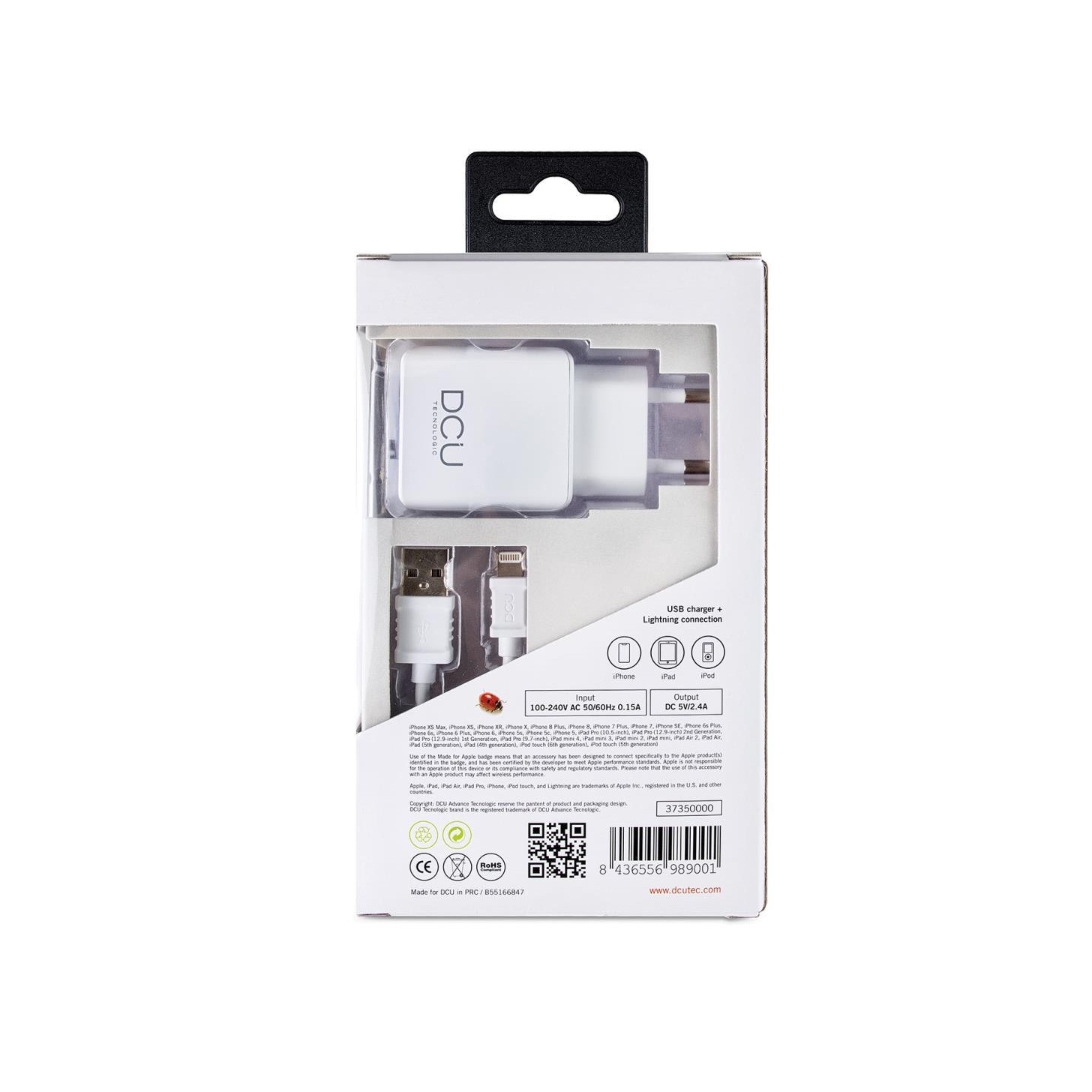 Art241400_2 Cargador DCU 1xUSB A + Cable Lightning, 1 metro