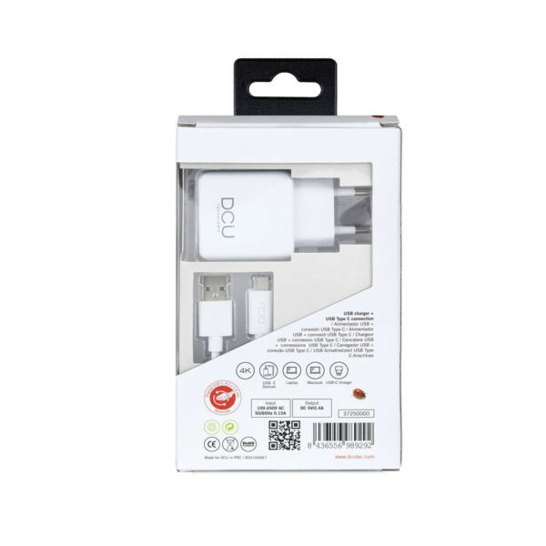 Cargador DCU 1xUSB A + Cable USB C, 1 metro