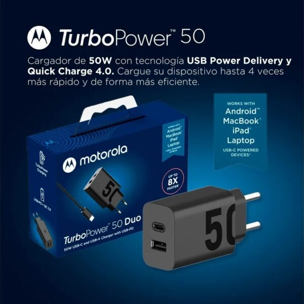 Cargador Motorola 1xUSB A y 1x USB-C de 50 W